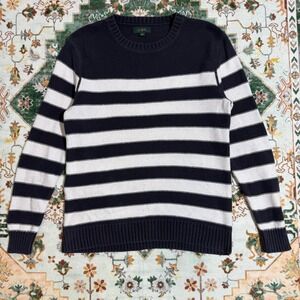 J. Crew Mens Medium Striped Sweater Navy White Long‎ Sleeve Knitwear